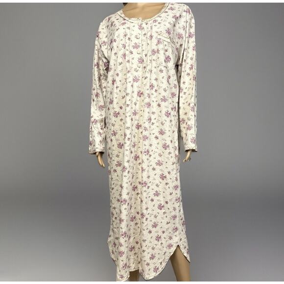 Vintage 90s New Vanity Fair Nightgown Soft Flannel Polycotton Size Large Floral - Picture 1 of 9